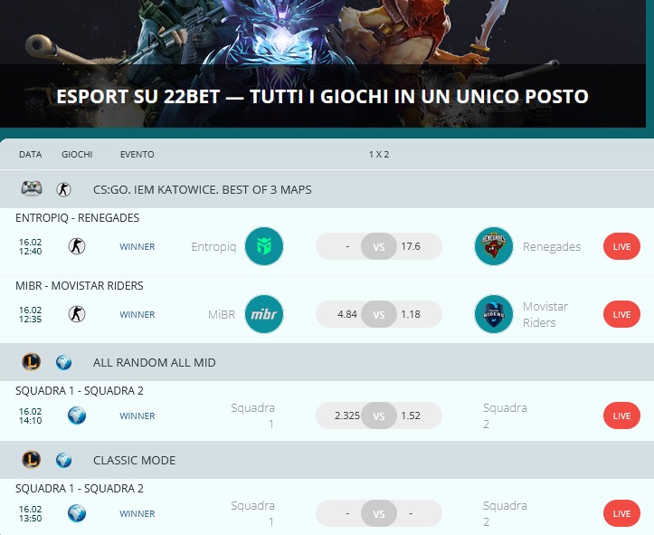 Esempio di scommesse in LOL